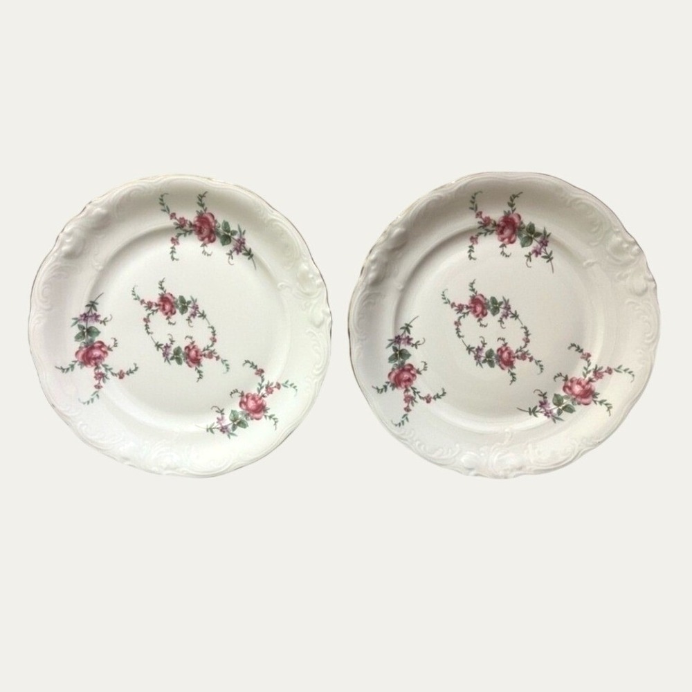 China Rose Garden 7 Inch Dessert Plate Set Of 2 Floral Porcelain Vintage Wawel